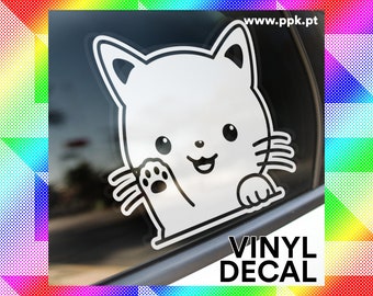 Cute Cat Waving - Vinyl Decal Sticker for Car, Yeti, Laptop