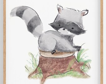 Picture Baby Raccoon Children's Picture Forest Animals Baby Room Nursery Decoration Gift Birth Baptism Baby Party
