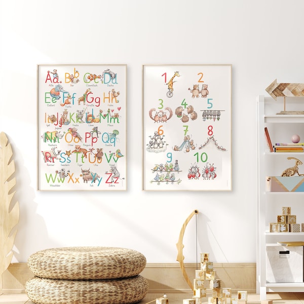 Buchstaben Poster Zahlen Bild Kinderzimmer Set