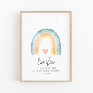 Geburtsplakat Regenbogen personalisiert als Geschenk für Junge und Mädchen