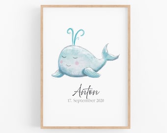 Baby gift birth poster whale baby gift for boys and girls for birth