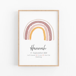 Geschenk Geburt Geburtsplakat Regenbogen lila rosa gelb Geschenk zur Geburt Mädchen