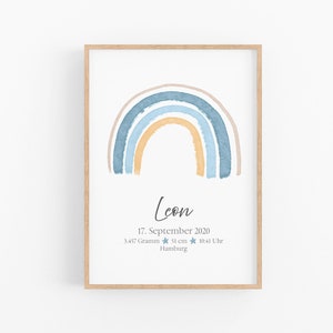 Geburt Junge personalisiert Geburtsplakat Regenbogen Geschenk Baby Name