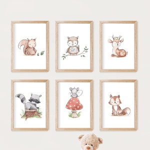 Bilder Kinderzimmer Tiere Set 6 Kinderzimmer Deko in DIN A5 oder DIN A4 Waldtiere Eichhörnchen Eule Reh Waschbär Maus Fuchs Bär