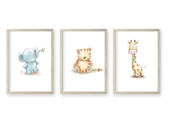 Children's Room Poster Animals Safari Picture Set Children's Pictures in A4 and A5 Baby Room Wall Decoration