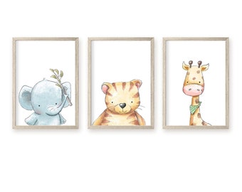 Childroom Poster Animals Safari Close Picture Set Children's Pictures in A4 and A5 Baby Room Wall Decor