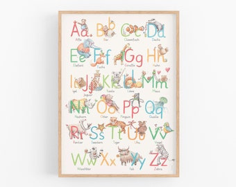 ABC Poster Tiere - Alphabet  - Plakat für Kinderzimmer zum Buchstaben lernen- tolles Geschenk zum vierten und fünften Geburtstag für Kinder