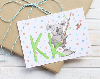 Koala card - ABC postcard - letter name - great as a gift for back to school, birthday, school enrollment, name day and for preschoolers