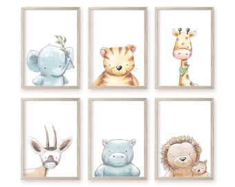 Pictures Animals Safari close Picture set children's pictures in A4 and A5 baby room animal pictures