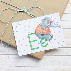ABC - Postkarte - Buchstabe E wie Elefant - Aquarell