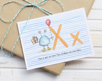 ABC Karte Tier mit X - lustiges Geschenk zur Einschulung, Schulanfang für Junge und Mädchen, zum Geburtstag für Kinder