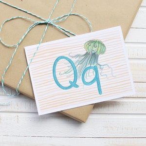 ABC Karte Qualle Tiere - Geschenk für Junge und Mädchen zum Geburstag, zur Einschulung, als Einladungskarte oder zum Schulanfang