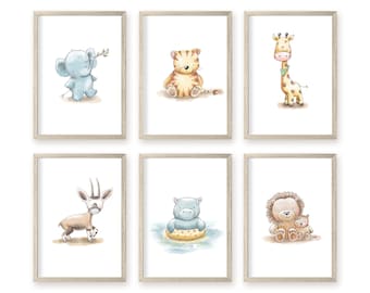 Children's Room Pictures Animals Safari Picture Set Children's Pictures in A4 and A5 Baby Room Poster