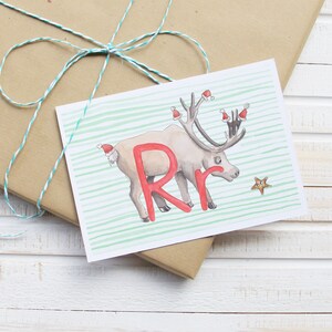 ABC Karten - Rentier - Tiere Postkarte - Geschenk zur Einschulung, Geburtstag, Weihnachten für Junge und Mädchen