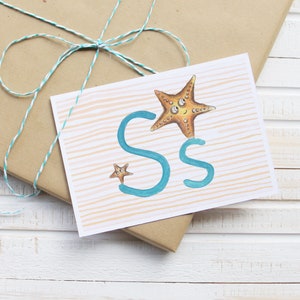 ABC Karte S wie Seestern - Karte für Vorschulkinder - Geschenk zum Geburtstag, Einschulung, Schulanfang für Junge und Mädchen