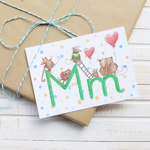 ABC Karte - Mäuse - Karte Name Buchstabe - Karte zum Geburstag, zur Einschulung, zum Schulanfang schönes Geschenk für Jungen und Mädchen