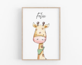 Birth poster personalized giraffe baby gift for boys and girls for birth A4