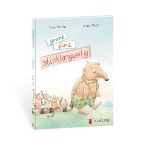 Kinderbuch als Geschenk verpackt mit Karte "grunzfurzstinklangweilig", Cindy Distler Ursula Mock Peckelston Verlag