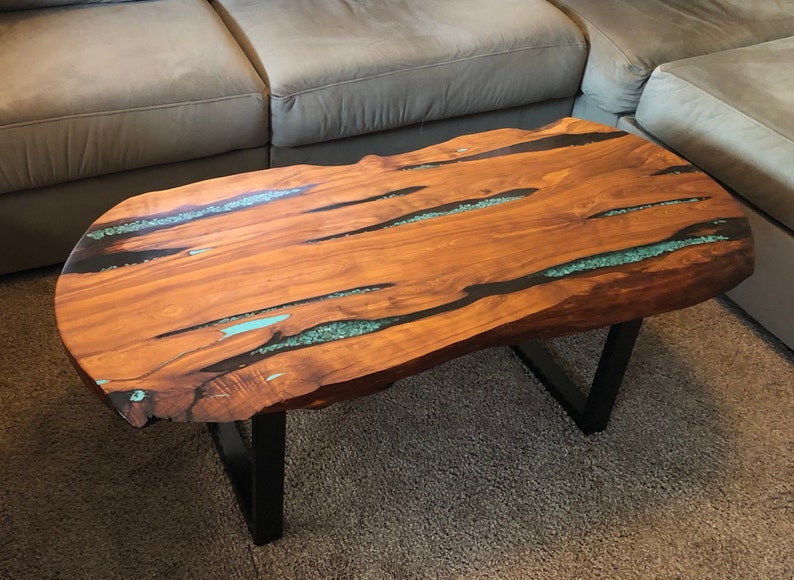 LiveEdge Juniper table with Turquoise and Epoxy Resin inlay Etsy