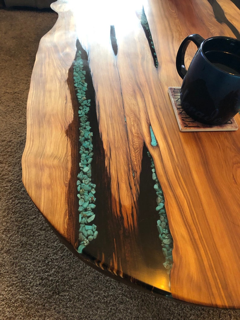 LiveEdge Juniper table with Turquoise and Epoxy Resin inlay Etsy
