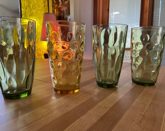 Libbey Mid Century glasses ..3 Avocodo green and one yellow boho drinking glasses or vases.. these hold 20 oz or 2.5 cups each !!