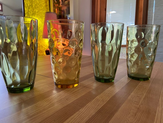 Libbey Mid Century Glasses ..3 Avocodo Green and One Yellow Boho Drinking  Glasses or Vases.. These Hold 20 Oz or 2.5 Cups Each 1970s 70s 