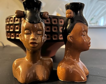 1950s salt and pepper woman MCM mid century design. Vintage Tiki. Original pieces