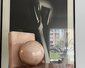 1980s Memphis style pink marble book end