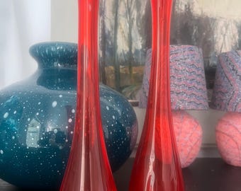 Mcm 1960s pair of orange Viking glass bud vases. Two for the price of one!!