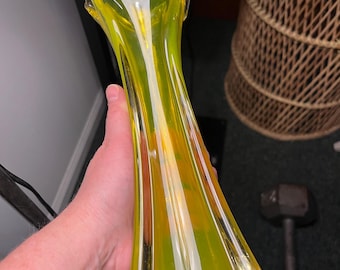 Murano Glass Vase: Sunny Yellow MCM Decor (15 inches tall)