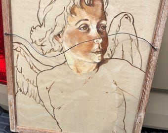 Reversible Angel Painting in Glass Frame, Original Art
