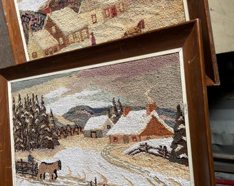 A Pair of Grenfell like hooked framed rugs vintage 1930s log home decor authentic