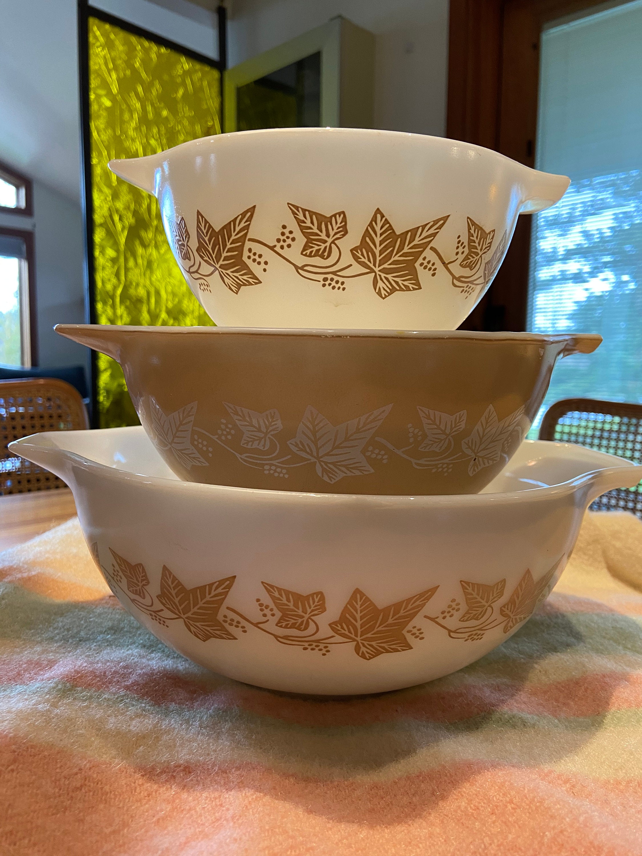 Mid century Pyrex set of 3 bowls ivy pattern 1960s 1970s Etsy