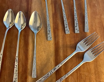 Brutalist Patterned Cutlery Set, International Lyon Cortez, Mid-Century Modern