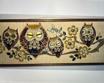 MCM authentic gravel mosaic wall hanging with owls! 36 inches x 11 inches