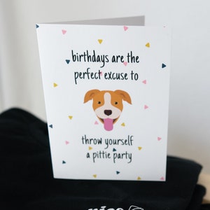Fête Pittie | carte d'anniversaire de jeu de mots | Carte pour amoureux des chiens Pitbull