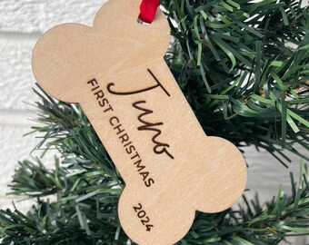 Dog's First Christmas | Customizable | Engraved Wood Dog Adoption Christmas Ornament
