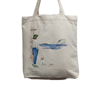 Einkaufstasche Das Meer von Bermeo, Einkaufstasche mit langen Henkeln, Canvas-Tasche, Digitaldruck, recycelte Baumwolle und Polyester, Elena Ciordia