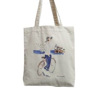 Arriluze Einkaufstasche, Einkaufstasche mit langem Griff, Canvas-Tasche, Digitaldruck, recycelte Baumwolle und Polyester, Elena Ciordia