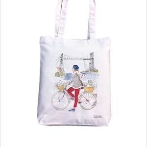 Hängebrücke Tragetasche, Tasche mit langem Griff, Canvas-Tasche, Digitaldruck, Recycelte Baumwolle und Polyester, Elena Ciordia