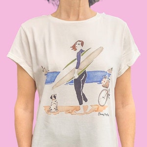 Women&#39;s Surfer T-shirt, Organic cotton T-shirt, Original printed T-shirt, Dress T-shirt, T-shirt, Elena Ciordia
