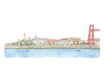 Las Arenas Print. Hanging Bridge, Decorative Prints, Watercolor Print, Wall Decor, Art, Painting, Three Sizes, Elena Ciordia