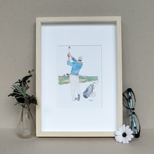 Lámina Golf en la costa, Láminas decorativas, Lámina de acuarela, Decoración pared, Láminas de Bizkaia, Dos tamaños, Elena Ciordia