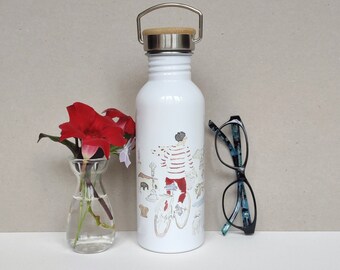 Bottle "Durango", stainless steel bottle, capacity of 750 ml, with bamboo detail. Elena Ciordia