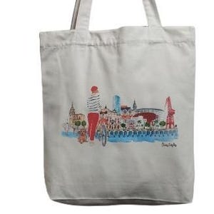 Bilbao Collage Einkaufstasche, Einkaufstasche mit langen Griffen, Canvas-Tasche, Digitaldruck, Baumwolle und recyceltes Polyester, Elena Ciordia