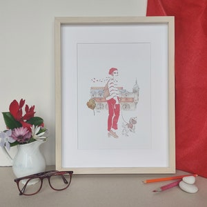 Folha Paseatzen. La Alhondiga, Estampas decorativas, Estampa em aquarela, Decoração de parede, Estampas de Bilbao, Dois tamanhos, Elena Ciordia