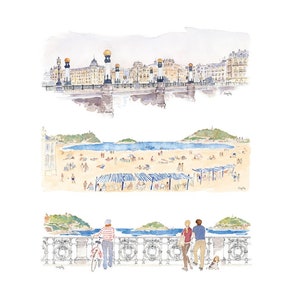 Three landscape prints Donostia San Sebastián, Decorative prints, Wall decoration, Art, Two sizes, Elena Ciordia