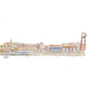 Lámina Portugalete, Láminas decorativas, Lámina de acuarela, Decoración pared, Arte, Cuadro, Dos tamaños, Elena Ciordia