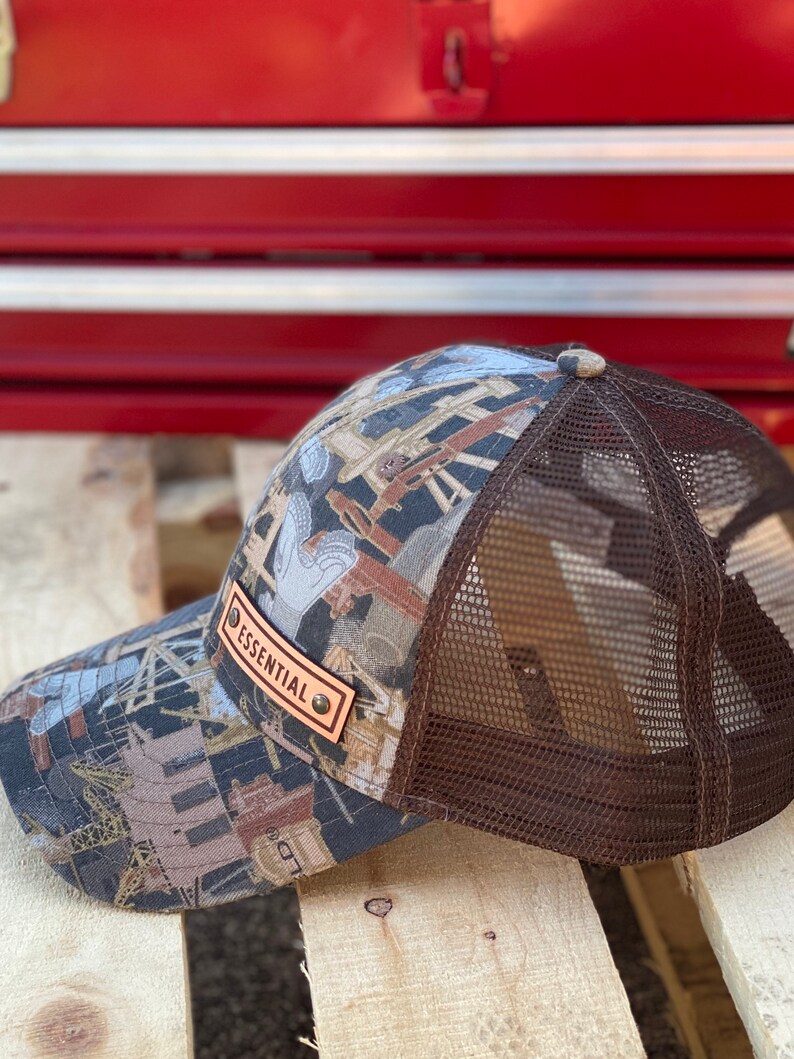 Oilfield Camo Trucker Hat W/ Leather Patch Etsy