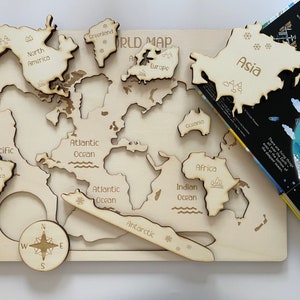 Wooden World Map, World map puzzle, Wooden puzzle, Mapamundi, Wooden Jigsaw, World wooden puzzle, Map wooden puzzle